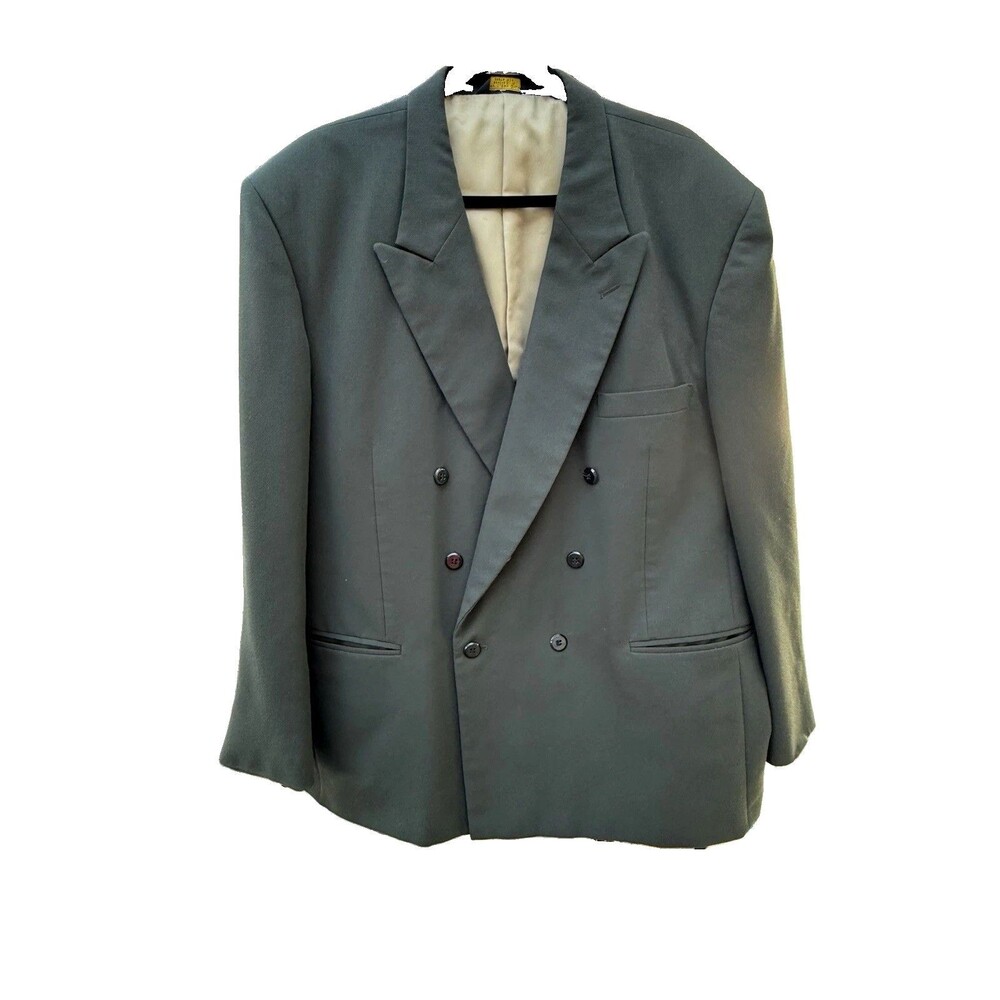 Vintage 90s John Henry Double Breasted Blazer 46R Sage Green Suit Jacket Coat
